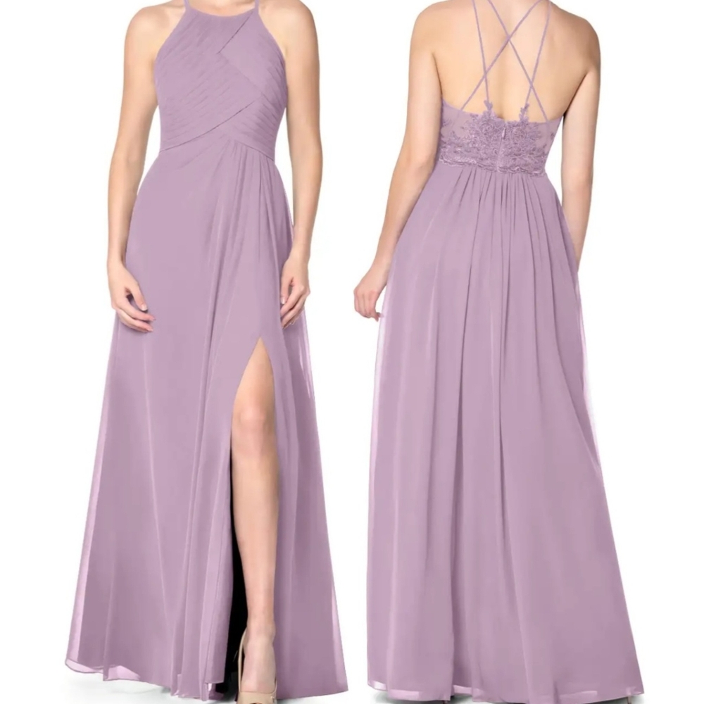 Azazie Dusty Rose Halter Neck Maxi Dress with Back Lace
